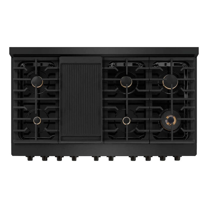 ZLINE 48 in. 6.7 cu. ft. Paramount Double Oven Gas Range in Black Stainless Steel with 8 Brass Burners (SGRB-BR-48)