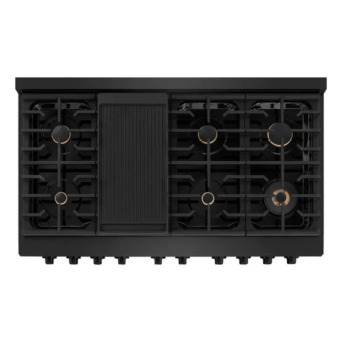 ZLINE Paramount 48" 6.7 cu. ft. Gas Range with Convection Oven and 8 Brass Burners in Black Stainless Steel, SGRB-BR-48