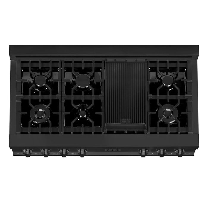 ZLINE Kitchen Package with Black Stainless Steel Refrigeration, 48 in. Rangetop, 48 in. Range Hood, 30 in. Double Wall Oven, and 24 in. Tall Tub Dishwasher (5KPR-RTBRH48-AWDDWV)