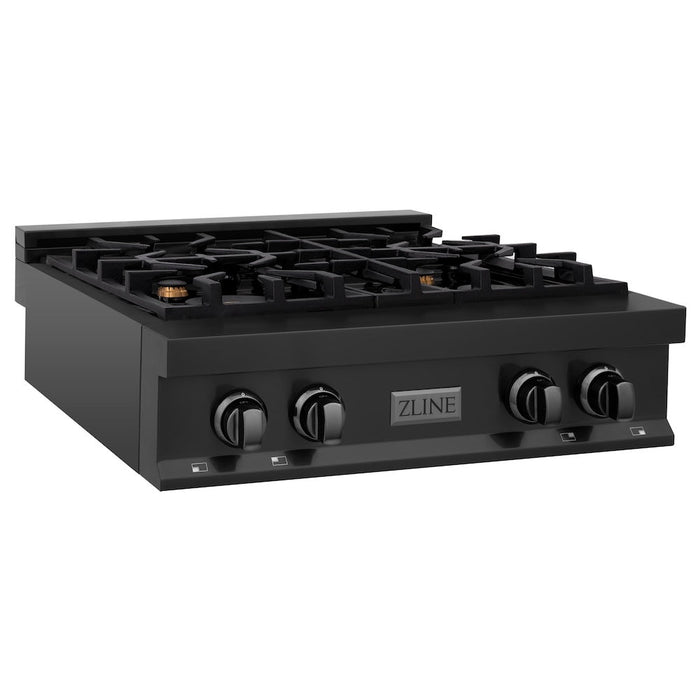 ZLINE 30 in. Porcelain Gas Rangetop in Black Stainless Steel with 4 Brass Burners (RTB-BR-30)