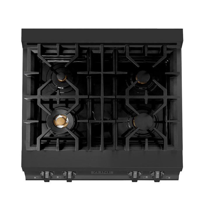 ZLINE Kitchen Package with 30 in. Black Stainless Steel Rangetop and 30 in. Over The Range Microwave with Modern Handle (2KP-RTBOTR30)