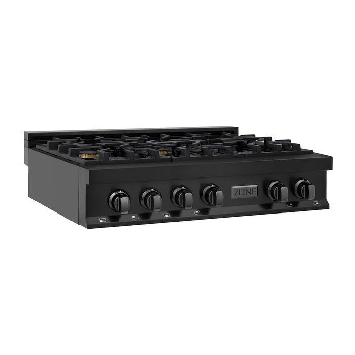 ZLINE 36 in. Porcelain Gas Rangetop in Black Stainless Steel with 6 Gas Brass Burners (RTB-BR-36)