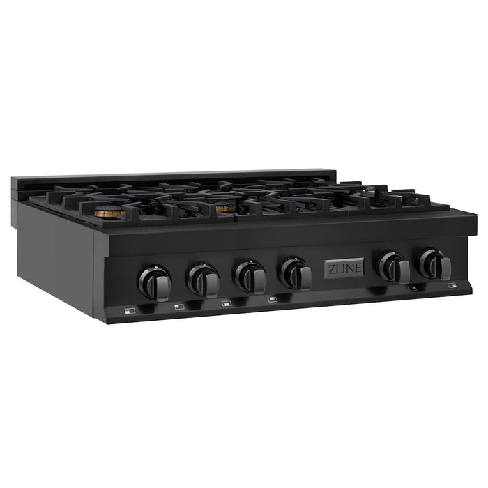 ZLINE 36 in. Porcelain Gas Rangetop in Black Stainless Steel with 6 Gas Brass Burners (RTB-BR-36)