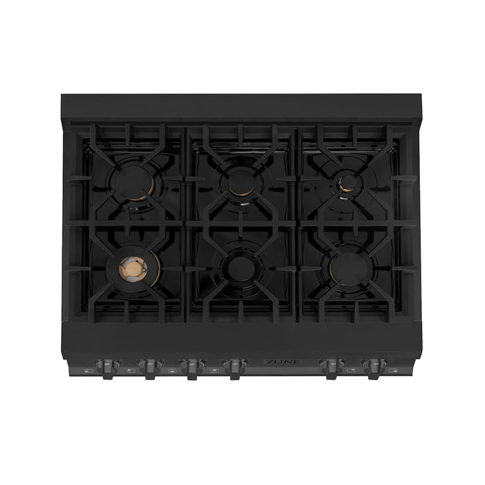 ZLINE 36 in. Porcelain Gas Rangetop in Black Stainless Steel with 6 Gas Brass Burners (RTB-BR-36)