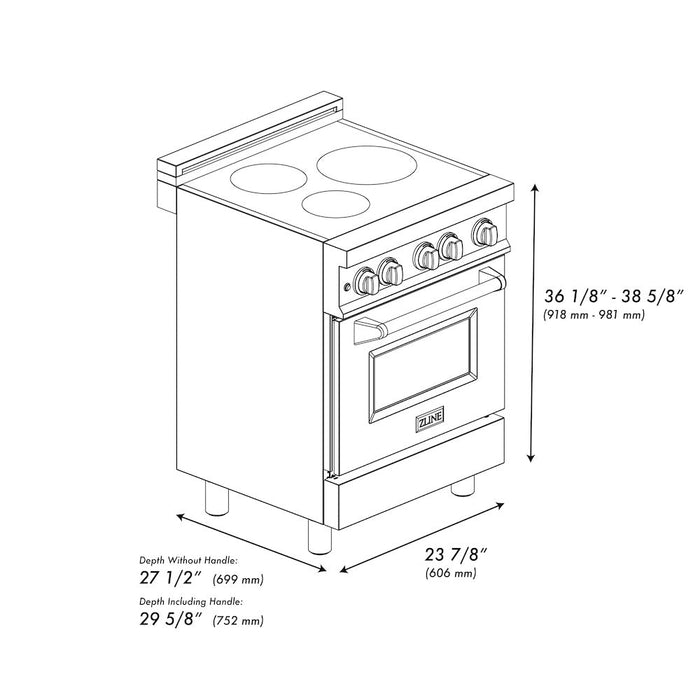 ZLINE 24 in. 2.8 cu. ft. Legacy Induction Range with 4 Element Cooktop and Electric Oven in Black Stainless Steel (RAIND-BS-24)