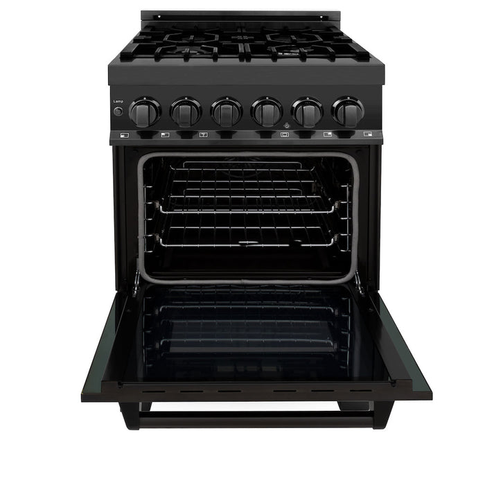 ZLINE 24 in. 2.8 cu. ft. Legacy Dual Fuel Range with 4 Burner Gas Cooktop and Electric Convection Oven in Black Stainless Steel (RAB-24)