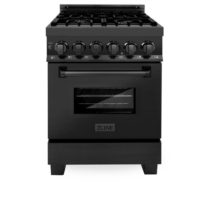 ZLINE 24 in. 2.8 cu. ft. Legacy Dual Fuel Range with 4 Burner Gas Cooktop and Electric Convection Oven in Black Stainless Steel (RAB-24)