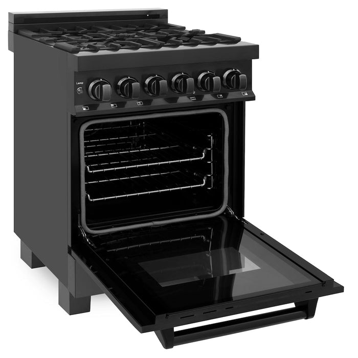 ZLINE 24 in. 2.8 cu. ft. Legacy Dual Fuel Range with 4 Burner Gas Cooktop and Electric Convection Oven in Black Stainless Steel (RAB-24)