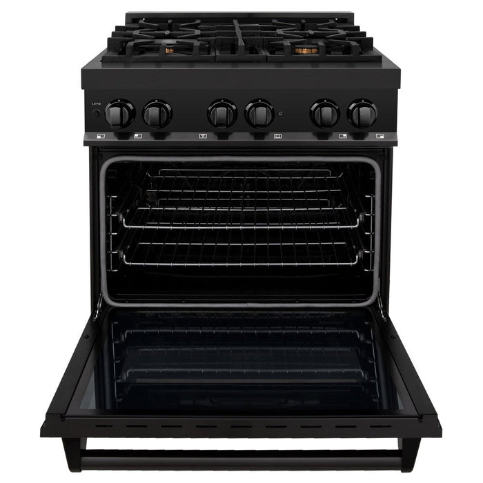 ZLINE 30 in. 4.0 cu. ft. Legacy Dual Fuel Range with Gas Cooktop and Electric Convection Oven in Black Stainless Steel with 4 Brass Burners (RAB-BR-30)