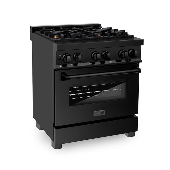 ZLINE 30 in. 4.0 cu. ft. Legacy Dual Fuel Range with Gas Cooktop and Electric Convection Oven in Black Stainless Steel with 4 Brass Burners (RAB-BR-30)