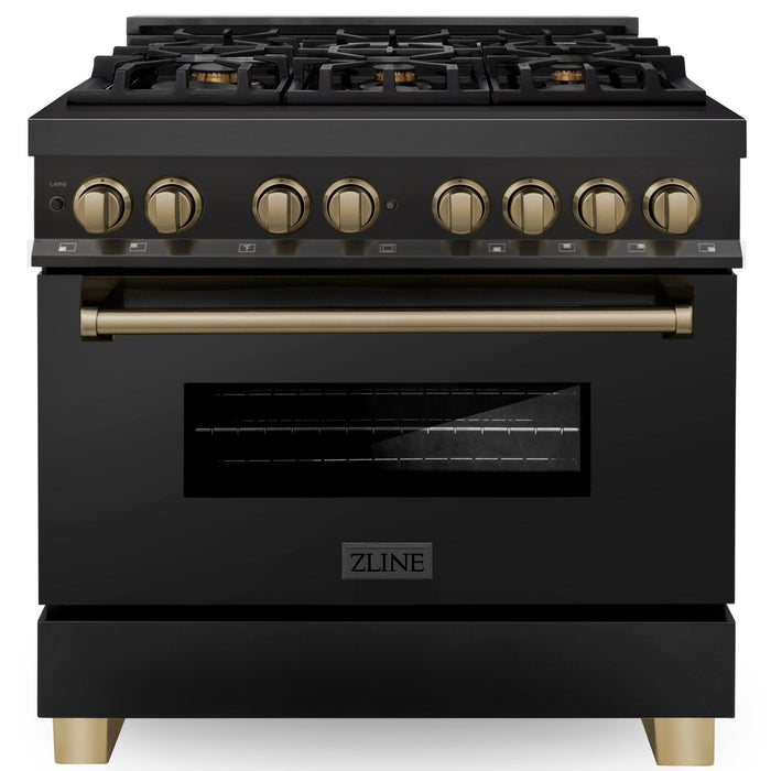 ZLINE Autograph 36" 4.6 cu. ft. Dual Fuel Range in Black Stainless Steel with Bronze Accents, RABZ-36-CB