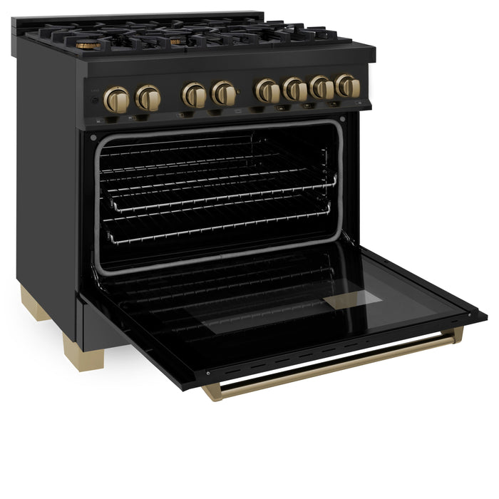 ZLINE Autograph 36" 4.6 cu. ft. Dual Fuel Range in Black Stainless Steel with Bronze Accents, RABZ-36-CB