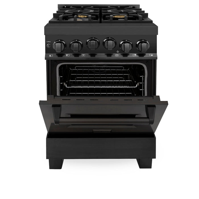 ZLINE 24 in. 2.8 cu. ft. Range with Gas Stove and Gas Oven in Black Stainless Steel with Brass Burners (RGB-24)