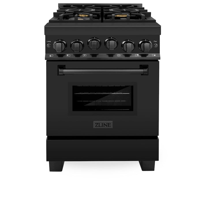 ZLINE 24 in. 2.8 cu. ft. Range with Gas Stove and Gas Oven in Black Stainless Steel with Brass Burners (RGB-24)