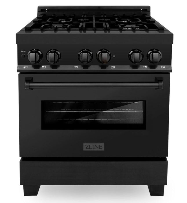 ZLINE Appliance Package - 30 in. Dual Fuel Range, Range Hood & Microwave in Black Stainless Steel, 3KP-RABRBRH30-MW