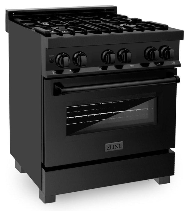 ZLINE Appliance Package - 30 in. Dual Fuel Range, Range Hood & Microwave in Black Stainless Steel, 3KP-RABRBRH30-MW