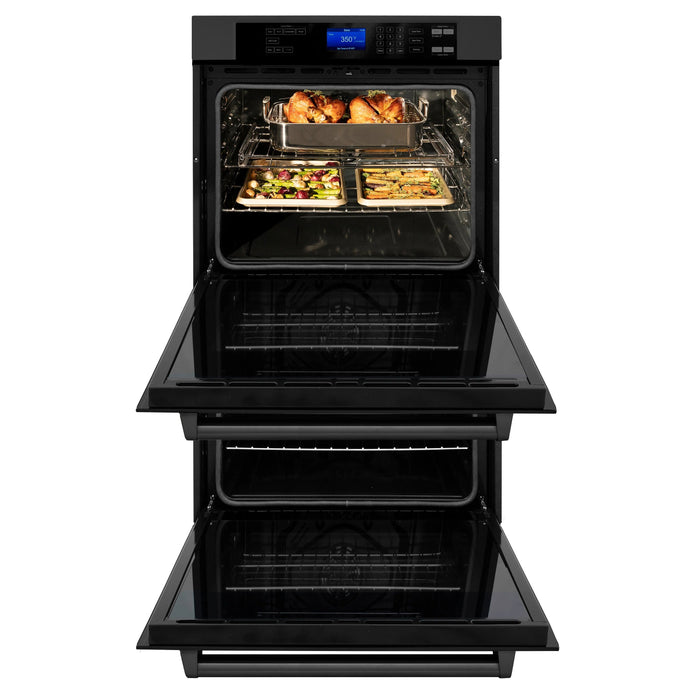 ZLINE Appliance Package - 30" Double Wall Oven, Rangetop, Over The Range Microwave in Black Stainless Steel