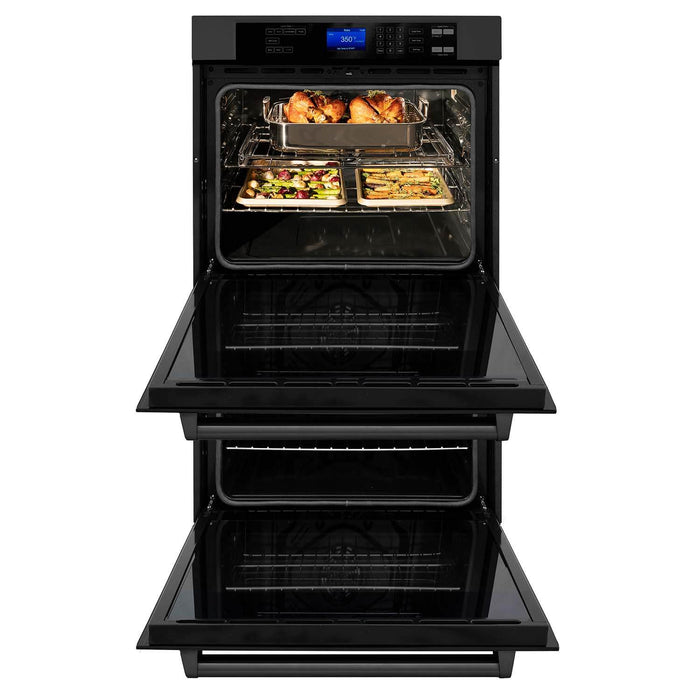 ZLINE Kitchen Package with Black Stainless Steel Refrigeration, 48 in. Rangetop, 48 in. Range Hood, 30 in. Double Wall Oven, and 24 in. Tall Tub Dishwasher (5KPR-RTBRH48-AWDDWV)