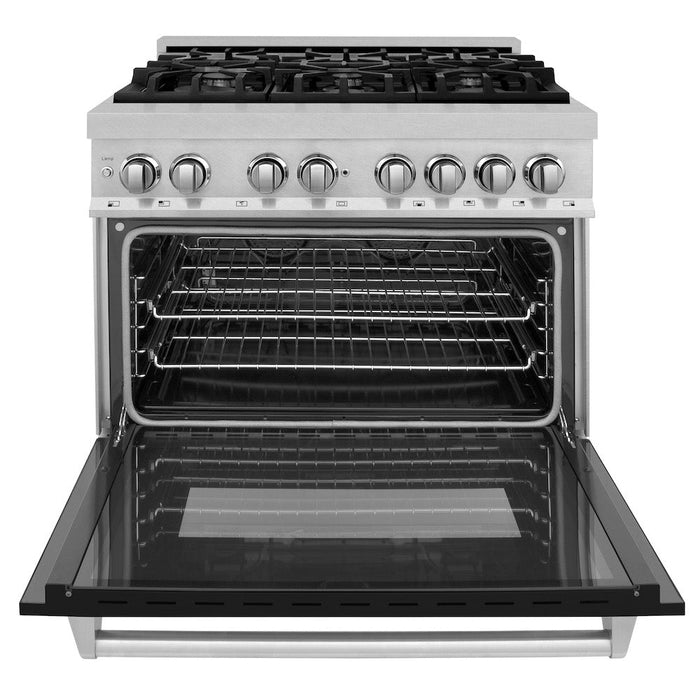 ZLINE 36 in. 4.6 cu. ft. Legacy Dual Fuel Range with 6 Burner Gas Cooktop and Electric Convection Oven in DuraSnow® Stainless Steel and Black Matte Door (RAS-BLM-36)