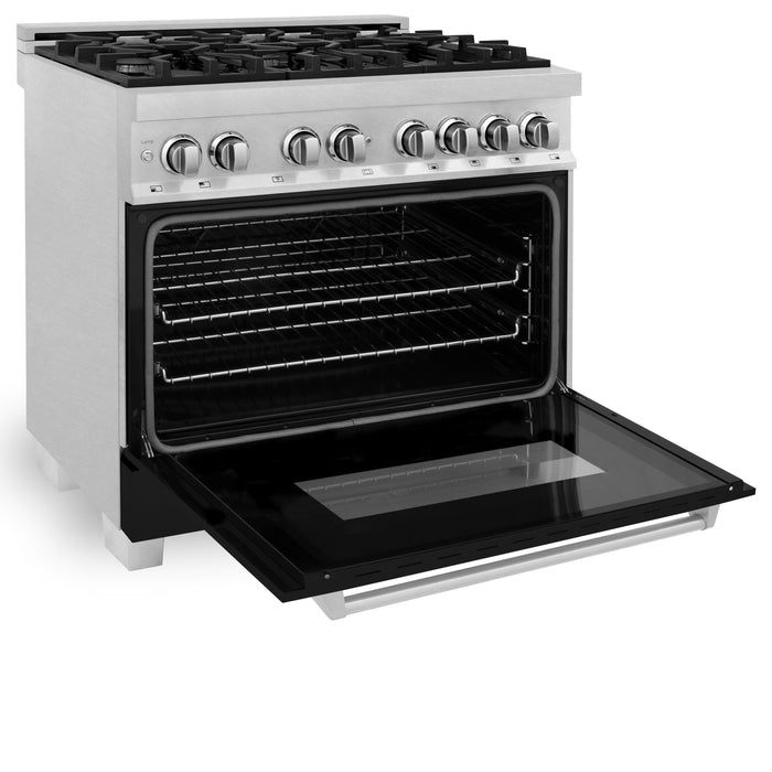 ZLINE 36 in. Professional Gas Burner/Electric Oven in DuraSnow® Stainless with Black Matte Door, RAS-BLM-36