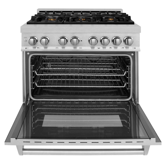 ZLINE 36 in. 4.6 cu. ft. Legacy Dual Fuel Range with Gas Cooktop and Electric Convection Oven in DuraSnow® Stainless Steel with 6 Brass Burners (RAS-SN-BR-36)