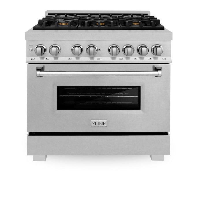 ZLINE 36 in. 4.6 cu. ft. Legacy Dual Fuel Range with Gas Cooktop and Electric Convection Oven in DuraSnow® Stainless Steel with 6 Brass Burners (RAS-SN-BR-36)