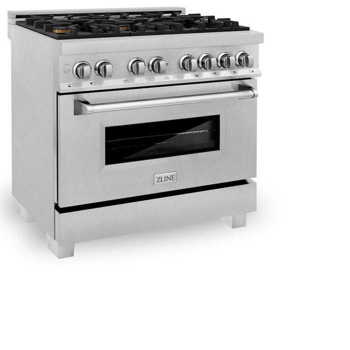 ZLINE 36 in. 4.6 cu. ft. Legacy Dual Fuel Range with Gas Cooktop and Electric Convection Oven in DuraSnow® Stainless Steel with 6 Brass Burners (RAS-SN-BR-36)