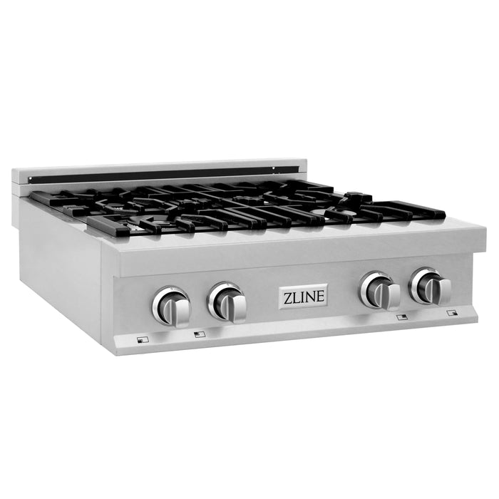 ZLINE Appliance Package - 30" Rangetop With 4 Gas Burners, Range Hood in DuraSnow® Stainless Steel, 2KP-RTSRH30