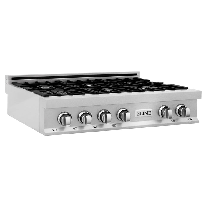 ZLINE Appliance Package - 36" Rangetop With 6 Gas Burners, Range Hood in DuraSnow® Stainless Steel, 2KP-RTSRH36