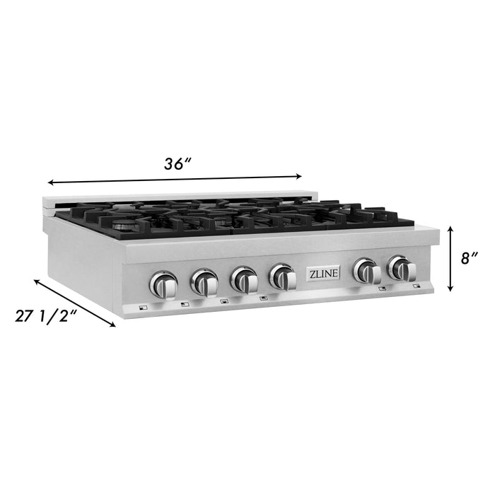 ZLINE 36 in. Rangetop in DuraSnow® Stainless Steel with 6 Gas Burners, RTS-36