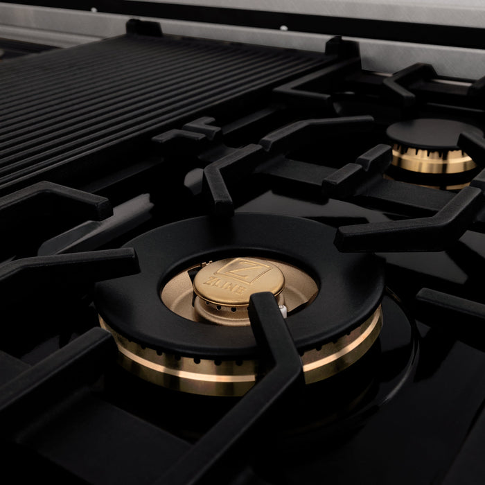 ZLINE 48" Rangetop in DuraSnow® Stainless Steel With 7 Gas Burners And Griddle, RTS-BR-GR-48