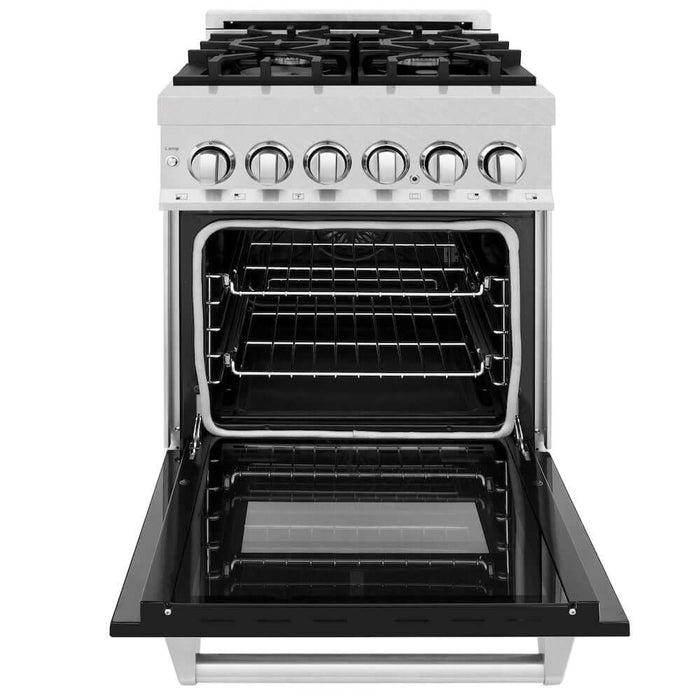 ZLINE 24 in. 2.8 cu. ft. Legacy Dual Fuel Range with 4 Burner Gas Cooktop and Electric Convection Oven in DuraSnow® Stainless Steel and Black Matte Door (RAS-BLM-24)