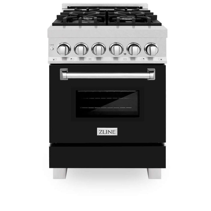 ZLINE 24 in. 2.8 cu. ft. Legacy Dual Fuel Range with 4 Burner Gas Cooktop and Electric Convection Oven in DuraSnow® Stainless Steel and Black Matte Door (RAS-BLM-24)