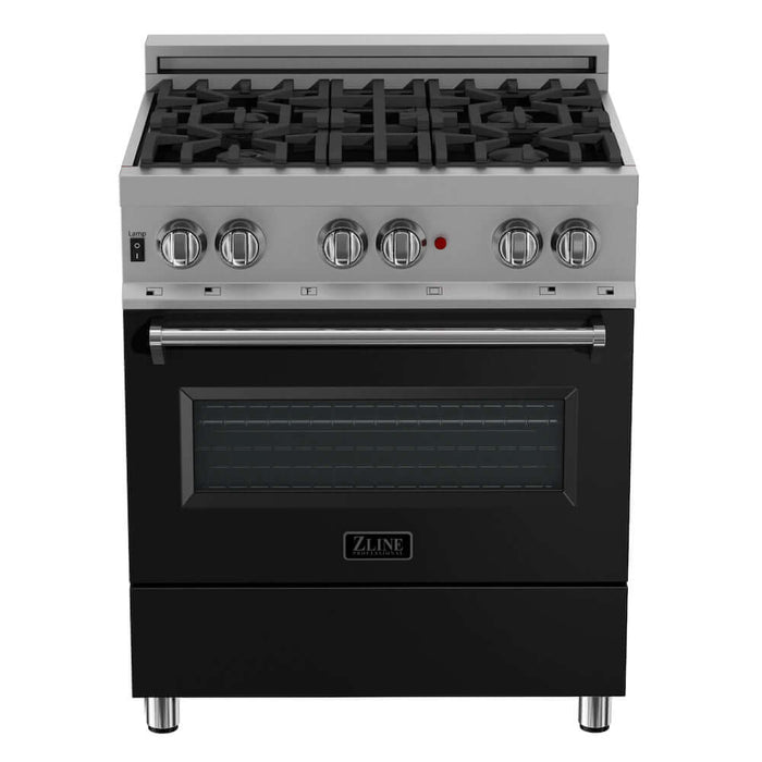 ZLINE 30 in. 4.0 cu. ft. Legacy Dual Fuel Range with 4 Burner Gas Cooktop and Electric Convection Oven in DuraSnow® Stainless Steel and Black Matte Door (RAS-BLM-30)