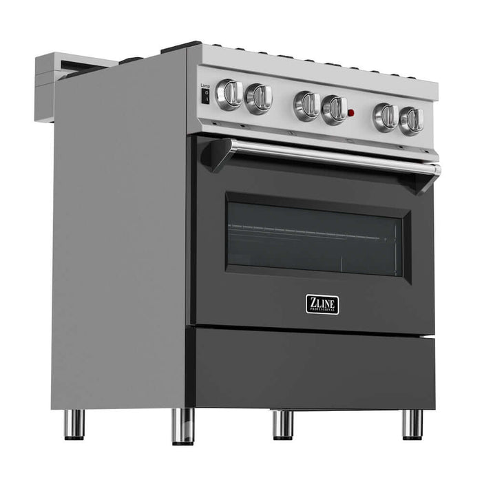 ZLINE 30 in. 4.0 cu. ft. Legacy Dual Fuel Range with 4 Burner Gas Cooktop and Electric Convection Oven in DuraSnow® Stainless Steel and Black Matte Door (RAS-BLM-30)