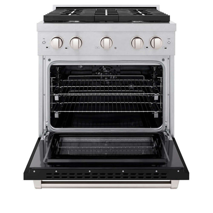 ZLINE 30 in. 4.2 cu. ft. Paramount Dual Fuel Range with 4 Burner Gas Cooktop and Electric Convection Oven in DuraSnow® Stainless Steel with Black Matte Door (SDRS-BLM-30)