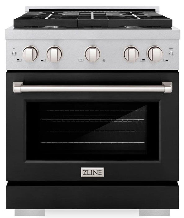 ZLINE 30" 4.2 cu. ft. Paramount Dual Fuel Range with 4 Burners in DuraSnow® Stainless Steel with Black Matte Door, SDRS-BLM-30