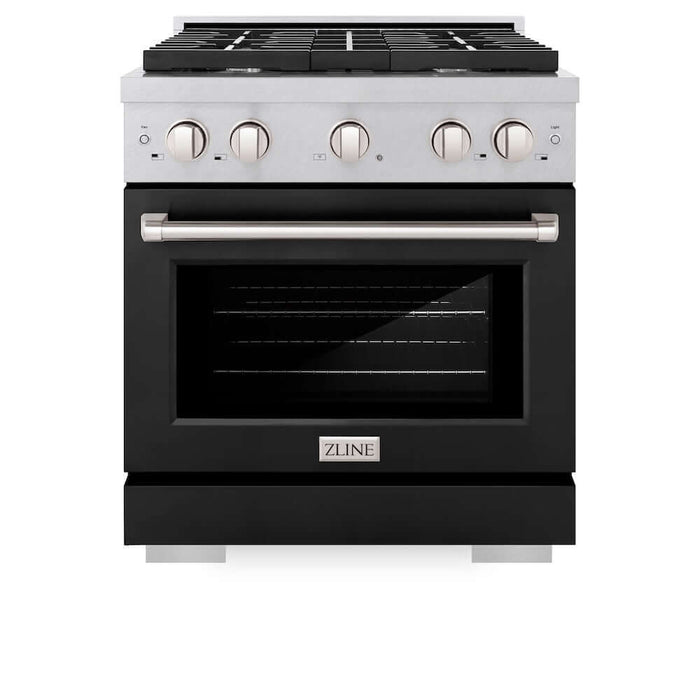 ZLINE 30 in. 4.2 cu. ft. Paramount Dual Fuel Range with 4 Burner Gas Cooktop and Electric Convection Oven in DuraSnow® Stainless Steel with Black Matte Door (SDRS-BLM-30)