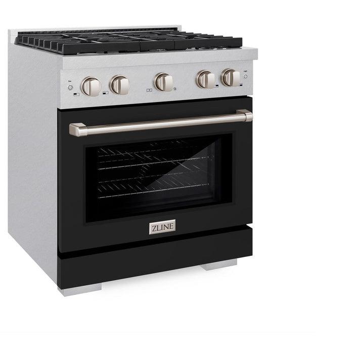 ZLINE 30" 4.2 cu. ft. Paramount Dual Fuel Range with 4 Burners in DuraSnow® Stainless Steel with Black Matte Door, SDRS-BLM-30