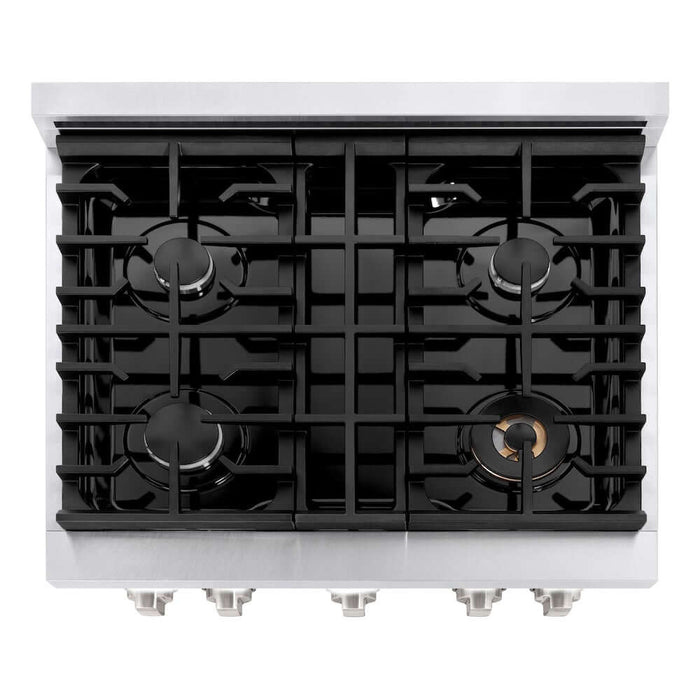 ZLINE 30 in. 4.2 cu. ft. Paramount Dual Fuel Range with 4 Burner Gas Cooktop and Electric Convection Oven in DuraSnow® Stainless Steel with Black Matte Door (SDRS-BLM-30)