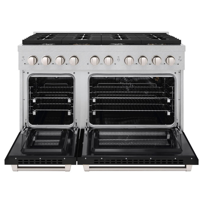 ZLINE 48" 6.7 cu. ft. Paramount Double Oven Dual Fuel Range with 8 Burners in DuraSnow® Stainless Steel with Black Matte Doors, SDRS-BLM-48