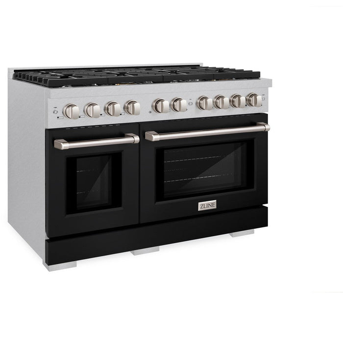 ZLINE 48" 6.7 cu. ft. Paramount Double Oven Dual Fuel Range with 8 Burners in DuraSnow® Stainless Steel with Black Matte Doors, SDRS-BLM-48