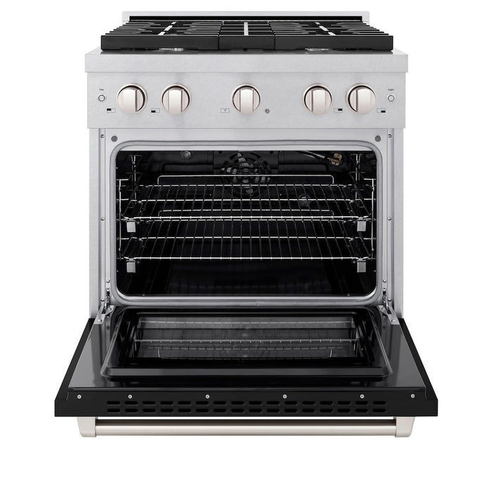 ZLINE 30 in. 4.2 cu. ft. Paramount Gas Range with 4 Burner Cooktop and Convection Gas Oven in DuraSnow® Stainless Steel with Black Matte Door (SGRS-BLM-30)