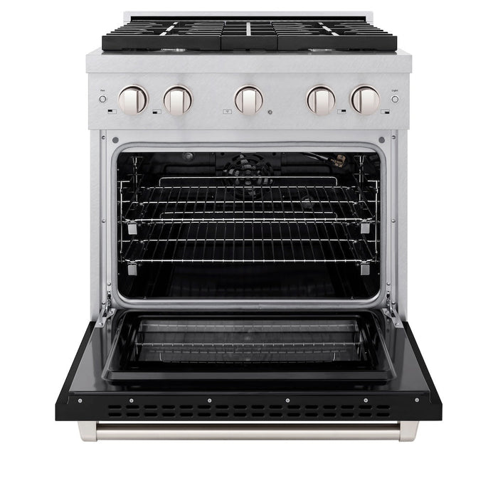 ZLINE Paramount 30" 4.2 cu. ft. Gas Range with Convection Oven in DuraSnow® Stainless Steel with Black Matte Door, SGRS-BLM-30