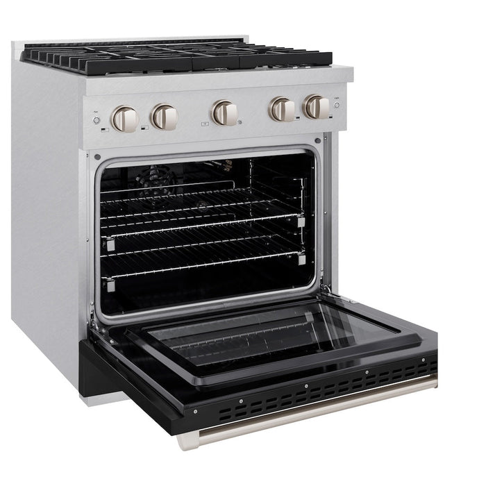 ZLINE Paramount 30" 4.2 cu. ft. Gas Range with Convection Oven in DuraSnow® Stainless Steel with Black Matte Door, SGRS-BLM-30