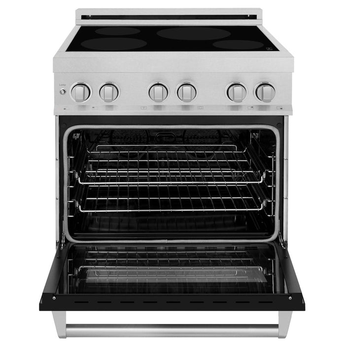 ZLINE 30 in. 4.0 cu. ft. Legacy Induction Range with 4 Element Cooktop and Electric Oven in DuraSnow® Stainless Steel and Black Matte Door (RAINDS-BLM-30)