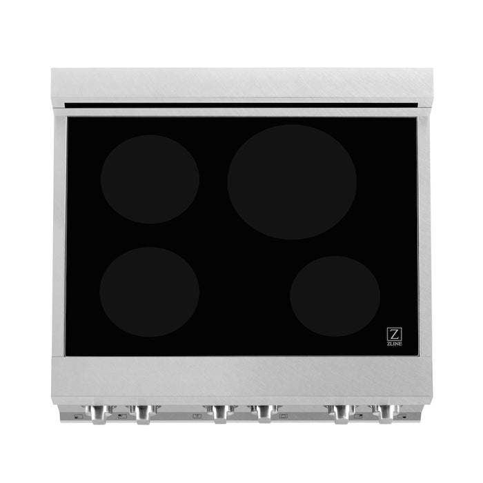 ZLINE 30 in. 4.0 cu. ft. Legacy Induction Range with 4 Element Cooktop and Electric Oven in DuraSnow® Stainless Steel and Black Matte Door (RAINDS-BLM-30)