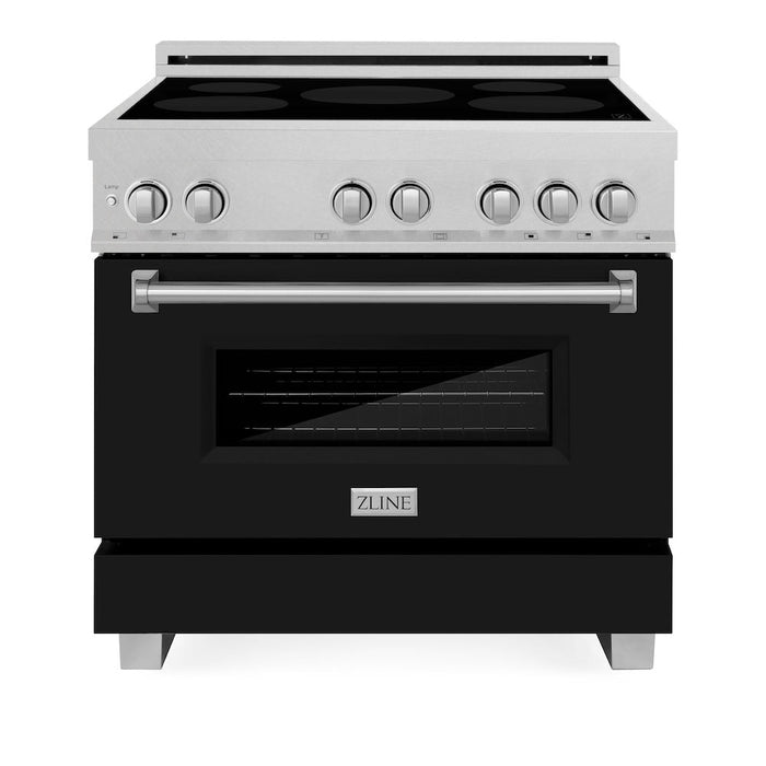 ZLINE 36 in. 4.6 cu. ft. Legacy Induction Range with 5 Element Cooktop and Electric Oven in DuraSnow® Stainless Steel and Black Matte Door (RAINDS-BLM-36)