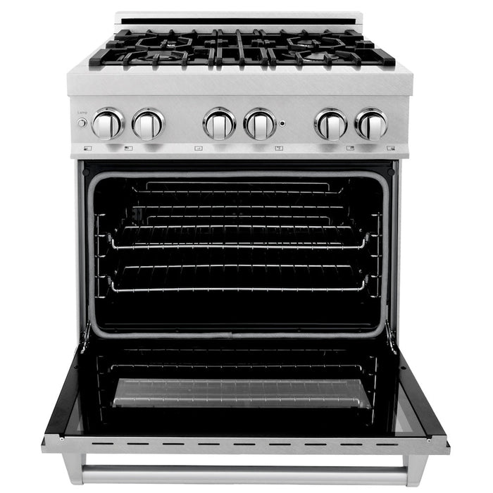 ZLINE 30 in. Kitchen Package with Fingerprint Resistant Stainless Steel Dual Fuel Range and Convertible Vent Range Hood (2KP-RASSNRH30)