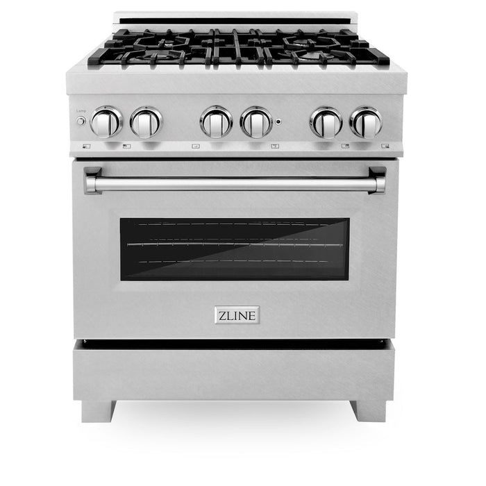 ZLINE 30 in. Kitchen Package with Fingerprint Resistant Stainless Steel Dual Fuel Range and Convertible Vent Range Hood (2KP-RASSNRH30)